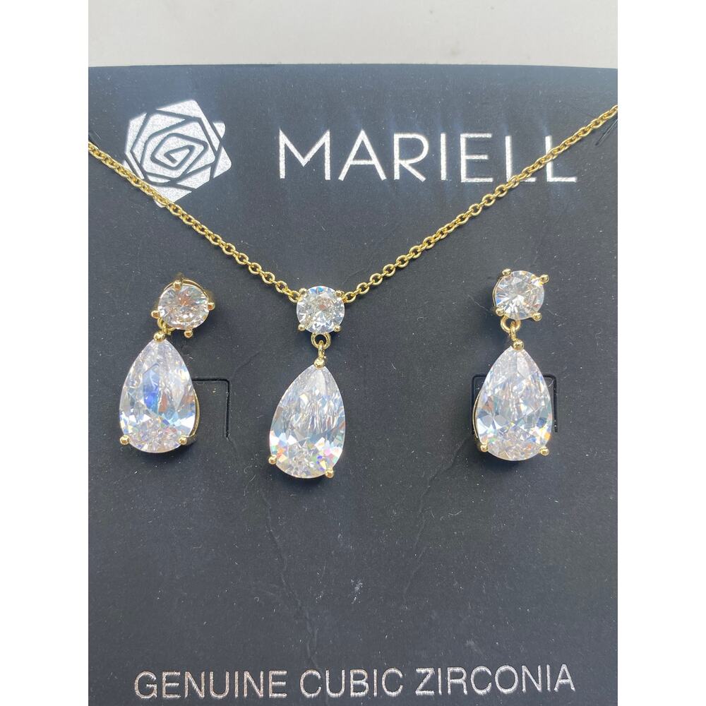 Mariel Gold Cubic Zirconia Bridal Jewelry Set – Necklace & Earrings